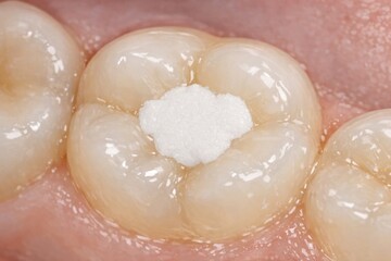 Fototapeta premium Close-up view of a tooth with visible dental plaque