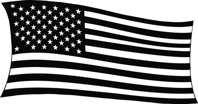 American flag illustration black and white waving stars and stripes