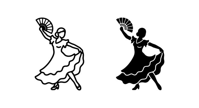 Flamenco Dancer Vector Icons, Spanish Culture Silhouette Art, Traditional Dance Performance Graphics