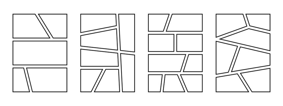 Collage template set in different layouts for photo or video montage, geometric divisions