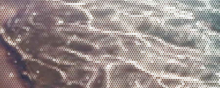 Repeated hexagon shapes pattern. Honeycomb background. Minimalistic print with hexahedrons. Mosaic geometric texture. Tile floor, fence or fishnet surface. Vector graphic illustration.