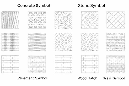 Architectural texture symbols concrete stone pavement wood and grass patterns