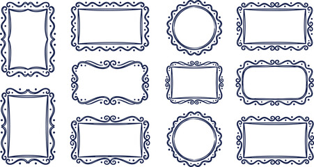 Obraz premium Vintage Ornamental Frame Collection with Decorative Hand Drawn Borders and Elegant Retro Shapes for Invitations, Labels, Certificates, and Design Templates
