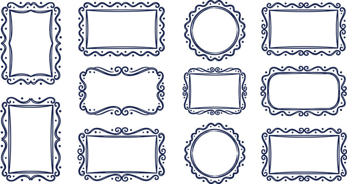 Vintage Ornamental Frame Collection with Decorative Hand Drawn Borders and Elegant Retro Shapes for Invitations, Labels, Certificates, and Design Templates