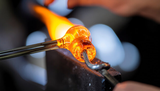 Glass blowing process in bright light