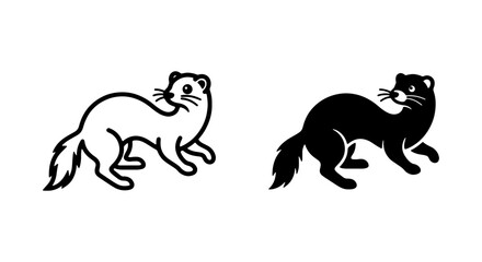 Fototapeta premium Ferret Vector Icons, Black and White Animal Silhouettes, Cute Mammal Graphics