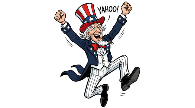 Uncle sam jumping with excitement and shouting 'yahoo '