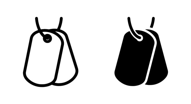 Dog Tags Vector Icons, Military Identification Tags, Metal Chain Jewelry, Soldier Accessories