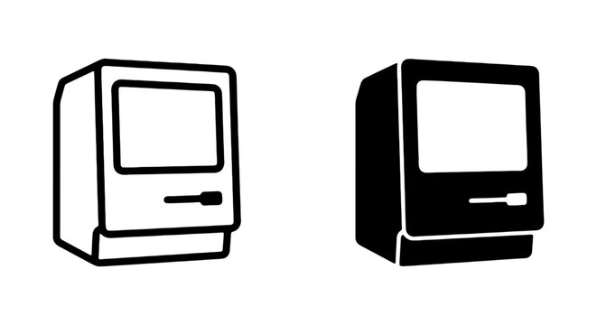Retro Computer Icons, Vintage Technology Vector, Classic Desktop Machine Graphics