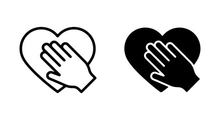 Fototapeta premium Heart Care Icon Set, Compassion Symbol, Hand Touching Heart, Love and Support Graphics, Health and Wellness Vector Art