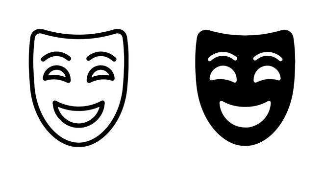 Happy comedy mask icon, theatrical smiling face, drama performance symbol vector