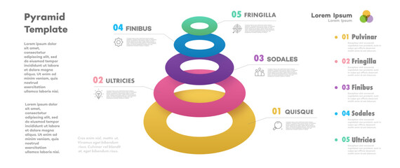 Fototapeta na wymiar Circle Pyramid infographic template 5 level 3d isometric for start up project, business strategy, banner, presentation, theory basic operation, logic analysis