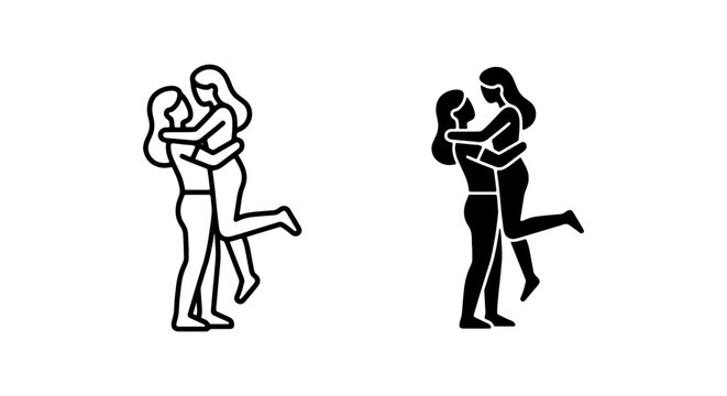 Couple Love, Romantic Partner Icons, Black Line Art, White Background