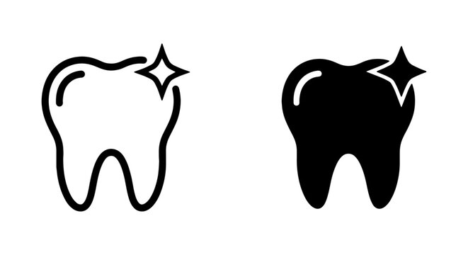 Dental tooth icon set, shiny white teeth symbols, molar tooth vector for dentistry