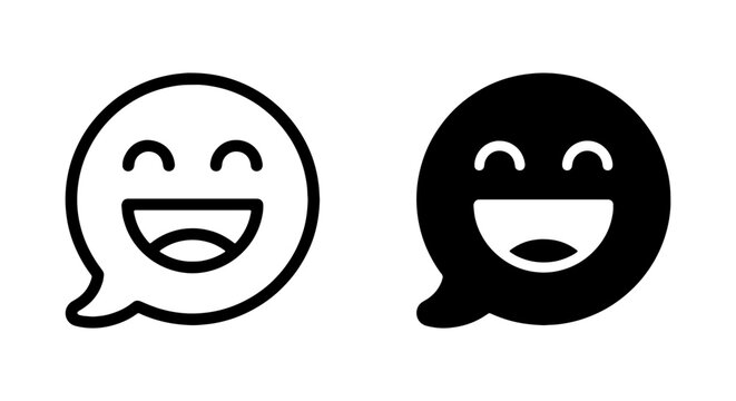 Chat icons, smiling faces, emoticons, black and white, vector graphics