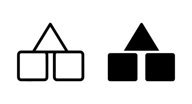 Geometric Building Blocks Icon Set, Simple House Shape Vector Graphics, Minimalist Architecture Symbol, Outline and Solid Fill Designs
