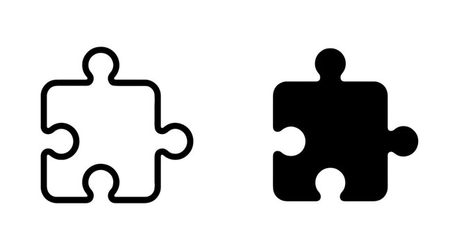 Puzzle Piece Icons: Black and White Vector Graphics for Problem Solving, Connection, and Strategy Concepts. Simple, Clean Design Elements for Business and Teamwork.