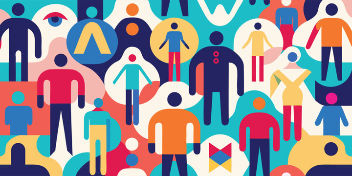 Modern flat illustration of diverse group of people characters in minimalist geometric style