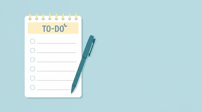 A spiral notebook with a to do list and a blue pen on a soft light blue background for planning tasks and organization National Simplify Your Life Week