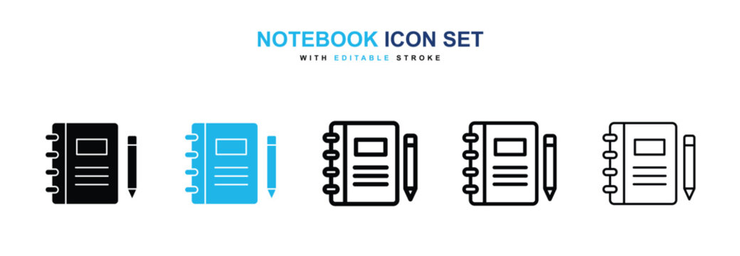 Notebook icons vector collection in black and blue colors on white background