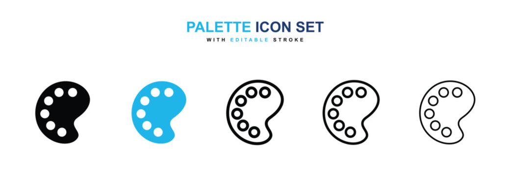 Palette icons vector collection in black and blue colors on white background