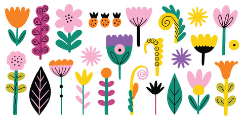 Flat style floral elements collection with colorful organic shapes on white background © Sadhin07