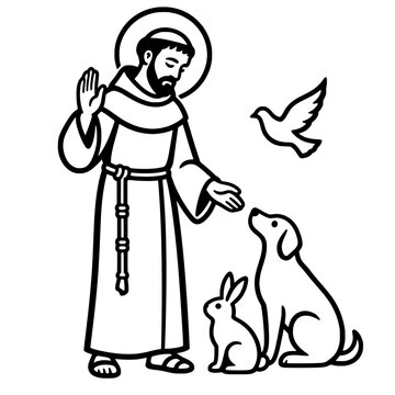 Saint Francis with Animals Isolated on Transparent Background