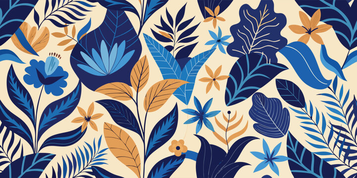 Vibrant jungle leaves background pattern exotic plants illustration