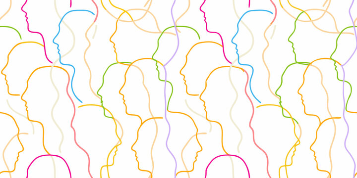 silhouette crowd pattern repeating design on white background
