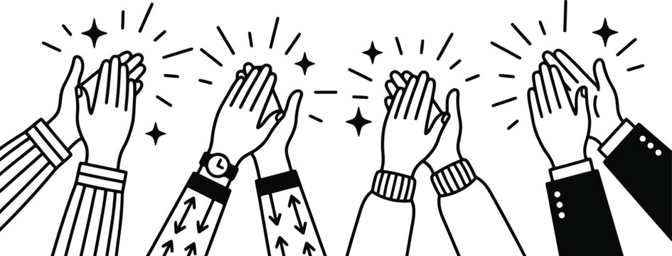 Clapping hands illustration representing group applause and celebration for business success or professional achievement in office