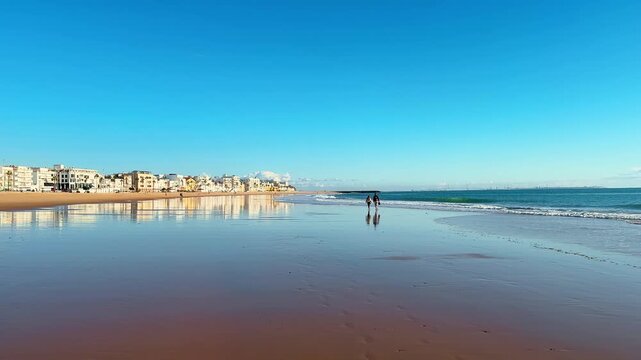 Beach landscape at sunset in Rota, Cadiz, Andalusia. Costilla Beach, in the city center