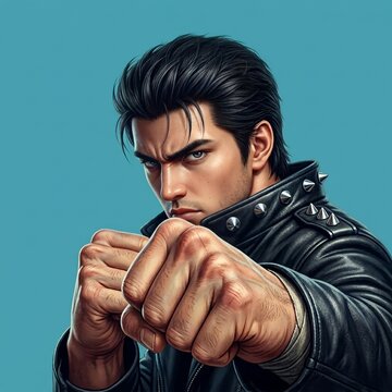 Pixel art portrait of a tough male fighter with clenched fist in boxing stance