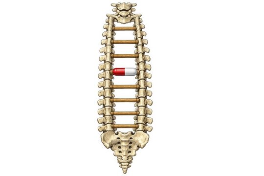 A skeletal figure holding a red pill in its bony hands, likely a symbol of temptation or warning