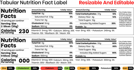 Obraz premium Nutrition facts label. Vector templates. US FDA Standard. Food packaging 