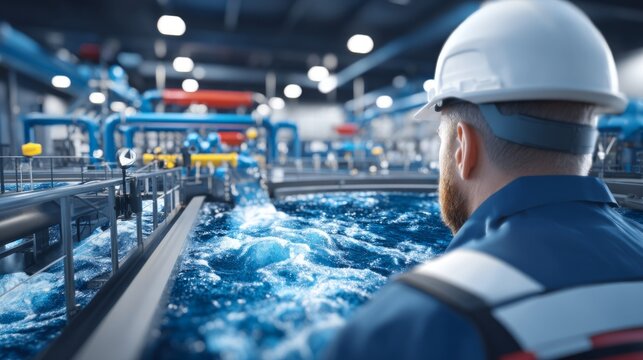 Indoor Water Treatment Facility with Engineer Overseeing Operations