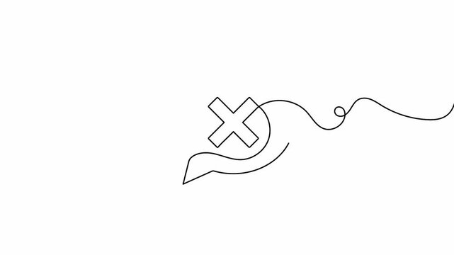 Cross symbol and chat bubble animation representing negative feedback or error