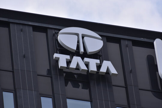Tata Group information technology company. Logo, emblem, signage on the office facade. WARSAW, POLAND - APRIL 25, 2026