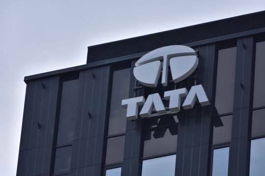 Tata Group information technology company. Logo, emblem, signage on the office facade. WARSAW, POLAND - APRIL 25, 2026