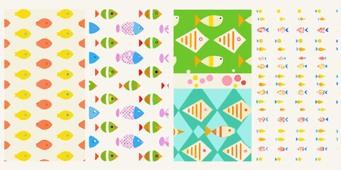 Fish pattern set of four vertical panels with colorful illustrations © MituRani