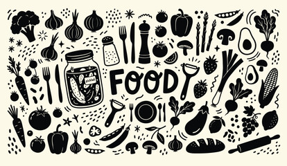 Fototapeta premium Hand-Drawn Food and Kitchen Utensils Doodle Collection