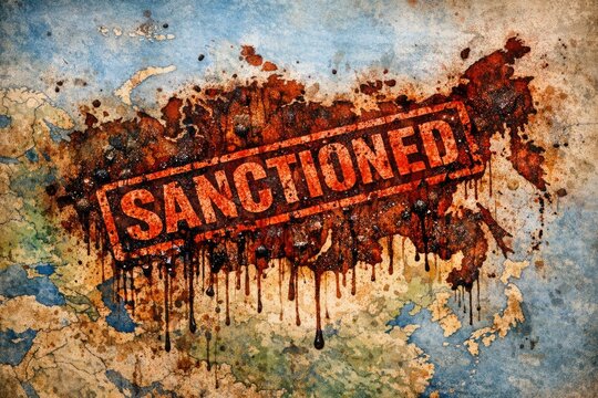A distressed background with the word 'sanctioned' highlighted, suitable for use in contexts where something is restricted or controlled