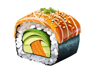 Delicious Salmon Sushi Roll with Avocado and Rice © Chika