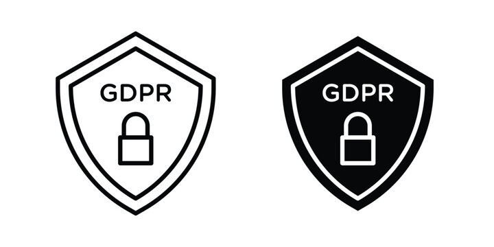GDPR shield icon logo line black symbols collections.