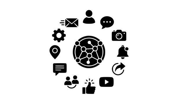 Social Media Silhouette Vector Set Web UI Communication Illustration Collection