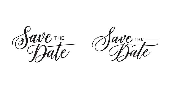 Elegant Save the Date Calligraphy Typography Set, Wedding Invitation Lettering Graphics on White Background
