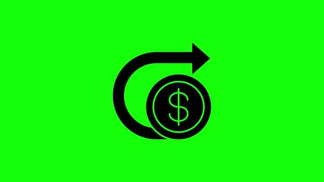 Cashback concept with coin and return arrow on green screen