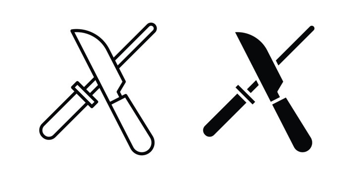 Knife sharpener icon logo line black symbols collections.