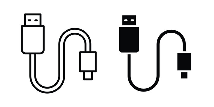 Phone cable icon logo line black symbols collections.