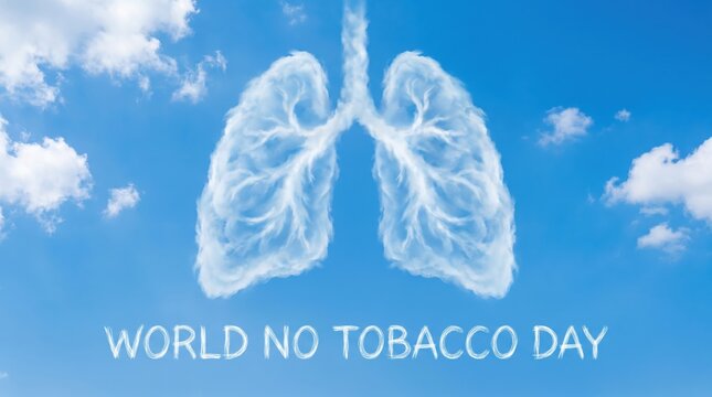 3d illustration of lungs with world no tobacco day text on blue sky background