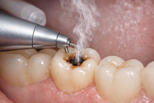 A close-up image of a tooth with a toothbrush, ideal for health and wellness topics or dental hygiene illustrations